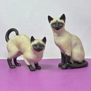 Vintage Siamese Cat Figurines Set Hand-Painted Ceramic Collectibles MCM
